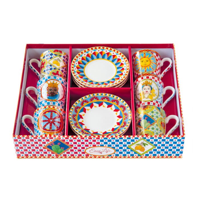 COFFRET 6 TASSES A CAFE EN PORCELAINE SICILY EASY LIFE