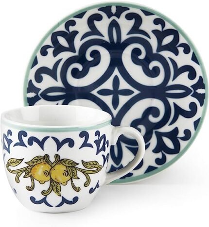 Excelsa Amalfi Lot de 6 tasses à café avec soucoupe en porcelaine 90 CL 63589